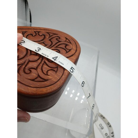 Heart-Shaped Wooden Trinket Box With Carved Lid 5" x 5" x 2" - Picture 5 of 9